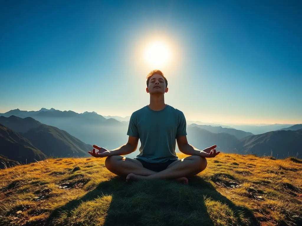 A serene image of a person meditating or reflecting, symbolizing mindset and mental clarity, with a backdrop of the Scottish Highlands.